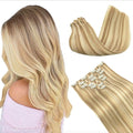 GOO GOO Clip in Hair Extensions Real Human Hair, Remy Human Hair Extensions Clip ins for Women, Natural Human Hair, 22inch 160g 7Pcs, #18A/613A Dark Blonde Highlighted Bleach Blonde