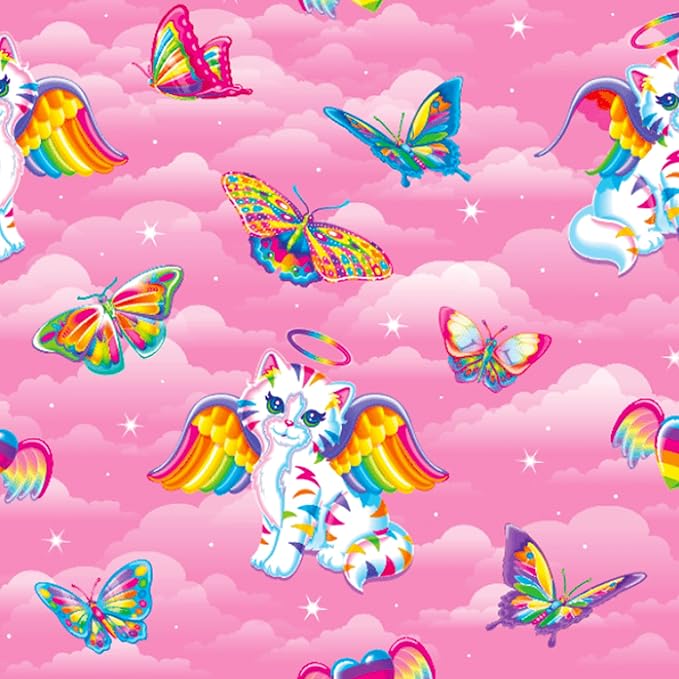 Kitsch x Lisa Frank Satin Pillowcase with Zipper for Hair & Skin, Softer Than Silk Pillow Cases Queen, Wrinkle-Free, Smooth and Cooling Satin Pillow Covers Standard/Queen Size 19x26 - Angel Kitty