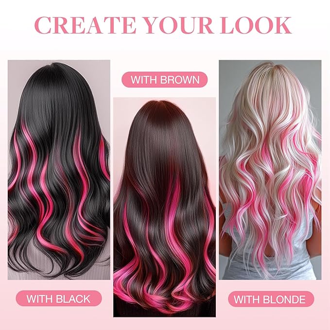 GOO GOO Tape in Hair Extensions Human Hair, Pink, 16inch 25g 10pcs, Colored Tape ins Human Hair Extensions, Silky&Soft Invisible Tape Ins, Hair Highlighted for Party