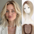 starluck Human Hair Toppers for Women Real Human Hair No Bangs 4 * 5.5 inch Base 12 inch SilkHug Hair Topper for Women Cover Grey Roots(Gray Brown with Platinum)