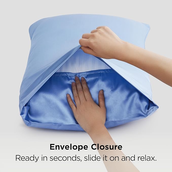 Bedsure Satin Pillowcase 2 Pack Similar to Silk Pillow Cases Standard Size, Pillow Case for Sleeping Women with Envelope Closure, Gifts for Women Men, Sky Blue, 20x26 Inches, 2pcs