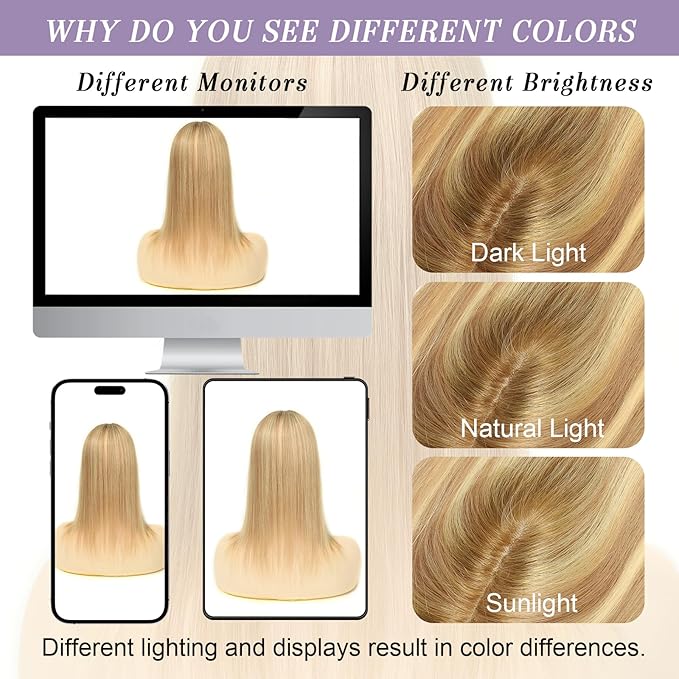 Real Human Hair Toppers for Women #TLQ, 3x5 Inch Injected Silk Base 130% Density 12 Inch Length Hair Toppers