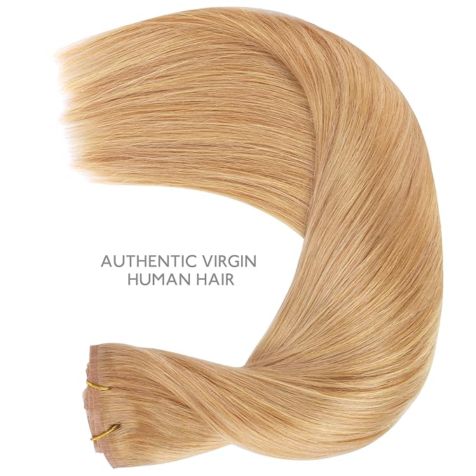 WENNALIFE Seamless Clip In Hair Extensions Human Hair, 16 Inch 130g 7pcs Strawberry Blonde Real Hair Extensions Clip in Human Hair Invisible PU Skin Weft Natural Remy Human Hair Extensions