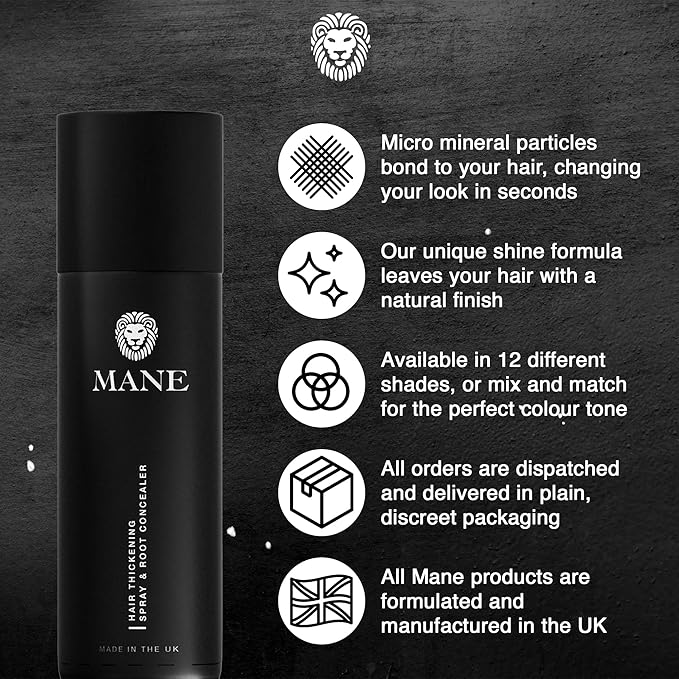Mane Hair Thickening Spray & Root Touch Up, Instantly Thicker Hair for Men & Women, Fill in Hairlines and Hide Thinning and Fine Patches - Silver, 12 Colors (6.76 oz)