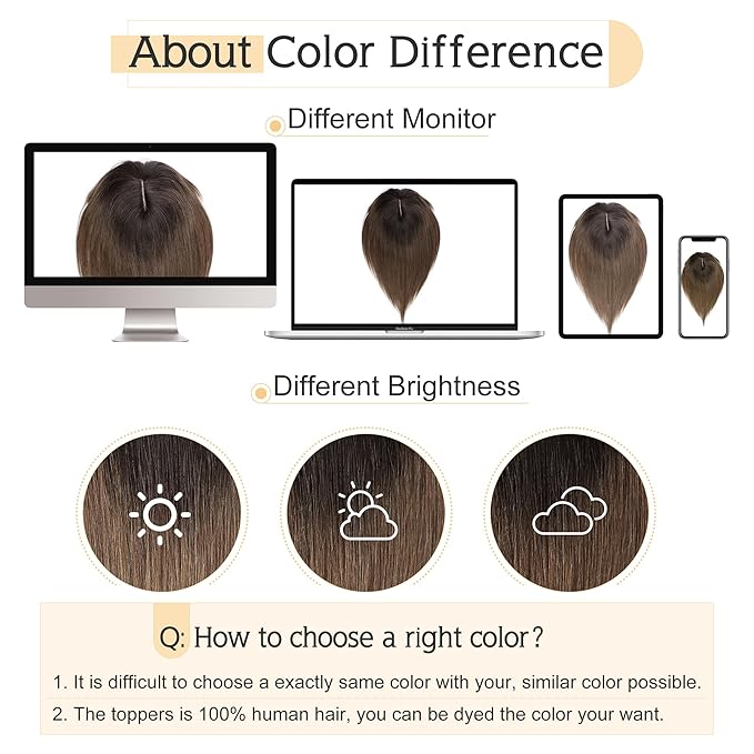 SEGO Hair Toppers for Women Real Human Hair With Bangs, 7 * 13CM Silk Base 100% Remy Human Hair Clip in Top Wiglet Hairpieces Add Volume -12 Inch Dark Brown ombre Light Brown