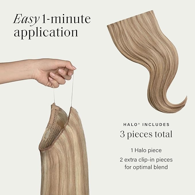Luxy 100% Remy Human Hair – Halo Clip-In Hair Extensions –Natural Looking Volume & Length - One-Piece - Easy 5-Min Application 150 grams 12" Dimensional Natural Blonde