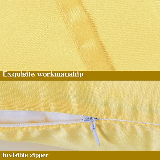 NTBAY Zippered Satin Pillow Cases for Hair and Skin, Luxury Queen Hidden Zipper Pillowcases Set of 2, 20x30 Inches, Yellow