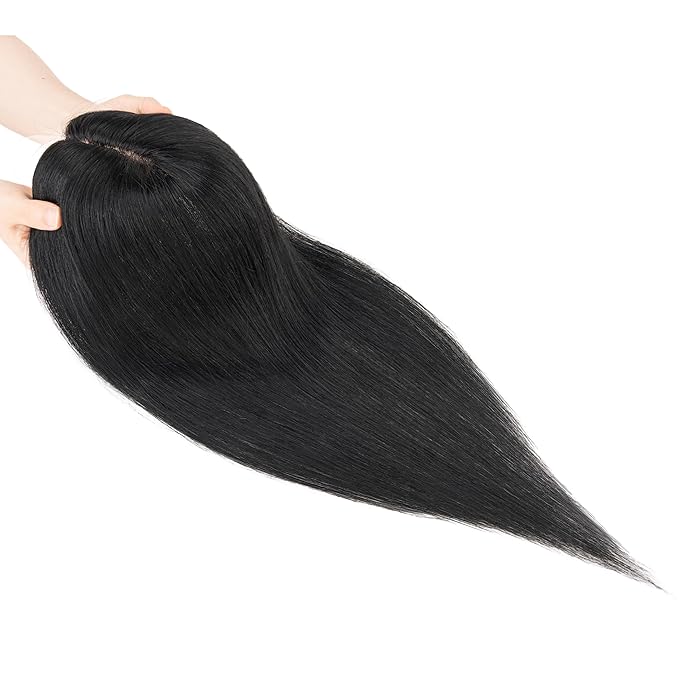 Hairro Human Hair Toppers Free Parted, 3.5x4.7" Base Hand-wovened 100% Real Hairpieces, with Invisible Clips-in for Women, for High Hairline/Adding Volume on Top, 10 Inch Jet Black