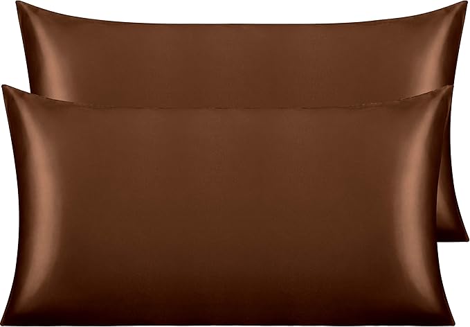 NTBAY 2 Pack Satin King Pillowcases for Hair and Skin, Luxurious and Silky Pillow Cases with Envelope Closure, 20x40 Inches, Brown