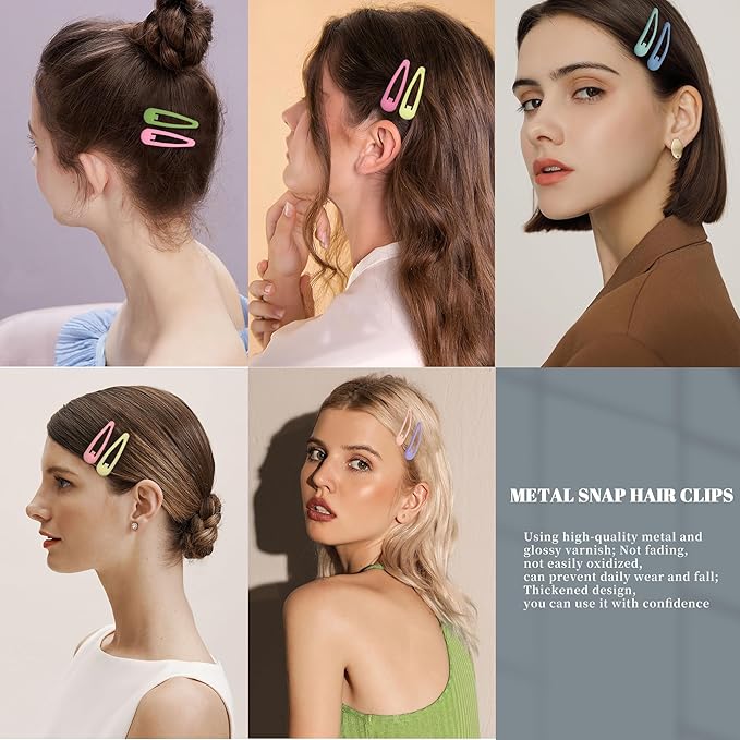Small Hair Barrettes For Women No Slip Metal Snap Clips For Thin And Fine Hair,Matte Yellow Pink Blue Green Purple,20 PCS,1.97 x 0.5 Inch.