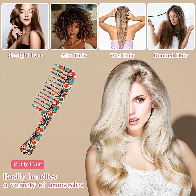 Wide Tooth Comb,Effortless Tangle Removal for Curly, Wet, Long Hair Wet,Cute Aesthetic Design for Women Men and Girls (Orange-15)