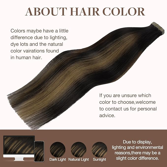 GOO GOO Tape in Hair Extensions Human Hair, 1B/6/1B Balayage Natural Black to Chestnut Brown, 24inch 30g 10pcs, Skin Weft Seamless Invisible, Silky Straight with Thick Ends, Remy Human Hair