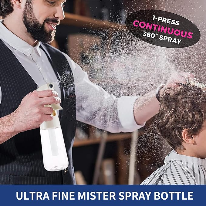 TANSHINE Continuous Spray Bottle for Hair,Ultra Fine Mist Water Hair Spray Bottles,Mister Spray Bottle,Refillable Plastic Sprayer for Hairstyling,Cleaning,Alcohol,Plants, Salons,6.8oz/200ml,Beige