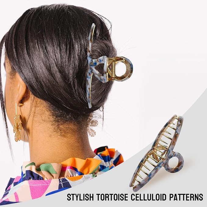 Large Metal Hair Clips - Claw Clip for Thick Long Hair – Women's Strong Spring Non-Slip Claw Clip Elegant Acetate Hair Accessory