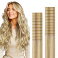 GOO GOO Genius Tape in Hair Extensions, Hand Tied Tape Weft, 16/22 Light Blonde Highlighted Golden Blonde, 16inch 50g 20pcs, Remy Human Hair, Seamless Invisible Tape, Natural Blend, Lightweight
