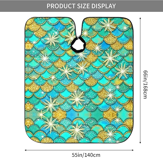 Extra Large Hair Styling Cape, Haircut Apron Green Mermaid Scales Haircuting Salon Cape Gown for Hair Cutting Styling