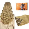 DOORES Clip in Human Hair Extensions, Dirty Blonde 12 Inch 7pcs 80g, Thick Silky Straight Hair