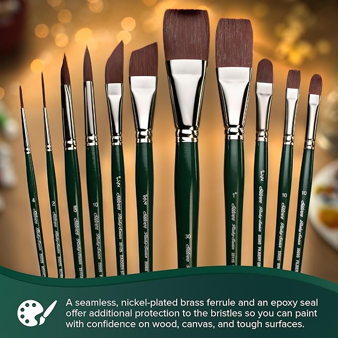 Silver Brush Limited RS-2599S Ruby Satin Short Handle Round Bushes with Stiffer Synthetic Feel, 9pc Premium Painting Set for Oil, Acrylic, and Heavy Body Paints, Sizes 3/0, 2/0, 0, 1, 2, 4, 6, 8, & 10