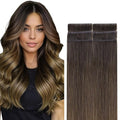 GOO GOO Invisi Edge Tape in Hair Extensions Human Hair, 1D/2C/4E Chocolate Dip Color Melt, 6pcs 16inch 15g, Virgin Remy Hair, Seamless Injected Tape, Natural Look