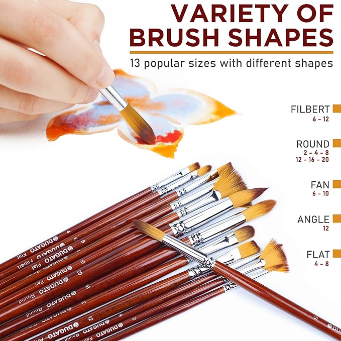DUGATO Artist Paint Brush Set 13pcs, Long Handle Oil Acrylic Paint Brushes, Watercolor Brush Set for Body, Face, Rock, Canvas Drawing Art Crafts