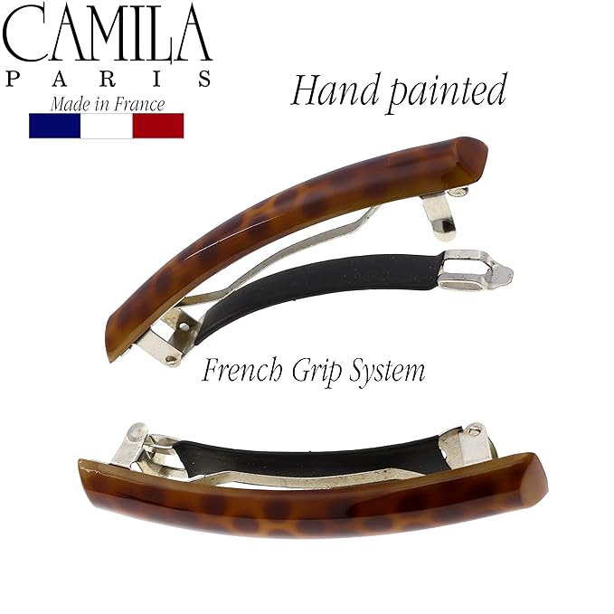 Camila Paris MP999 French Hair Barrette Clip for Girls, Polka Dots, Rubberized Metal Clasp Strong Hold Grip Hair Clips for Women, No Slip Durable and Styling Girls Hair Accessories, Made in France