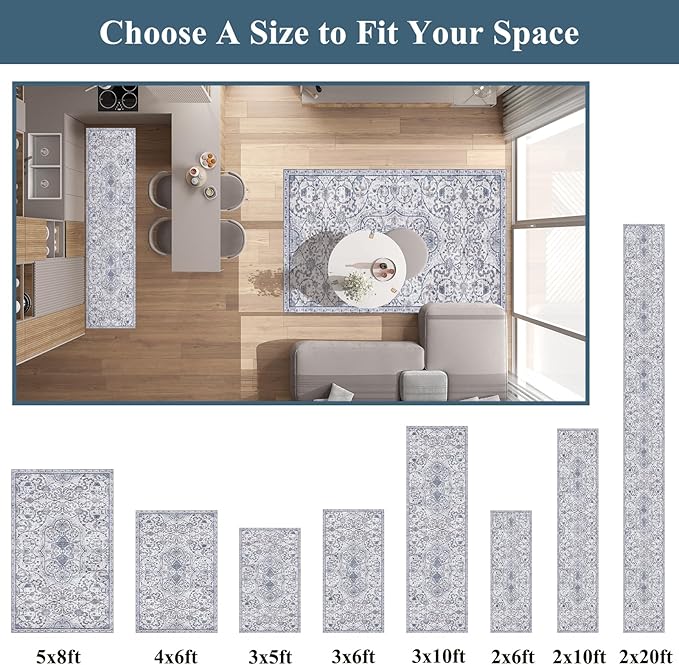 Area Floor Mat for Under Dining Table, 4'x6' Waterproof Vintage Print PVC Floor Rug for Bedroom Kitchen, Stain Resistant Non-Slip Rug for Living Room, Easy Clean Desk Chair Mat for Home Office Decor