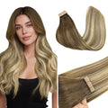 GOO GOO Tape in Hair Extensions Human Hair, 3/8/613 Walnut Brown to Ash Brown and Bleach Blonde, 24inch 50g 20pcs, Skin Weft Seamless Invisible, Silky Straight with Thick Ends, Remy Human Hair