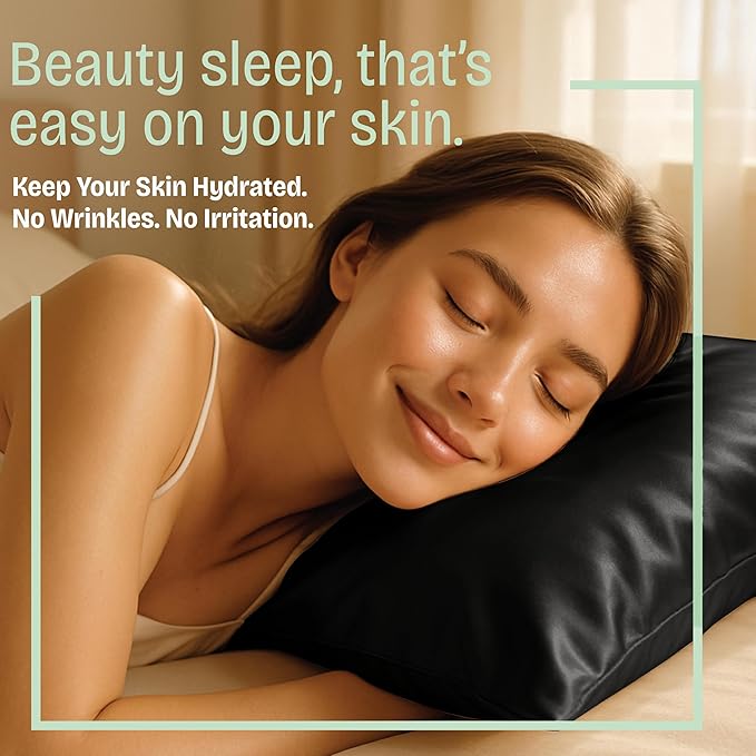 BLISSFORD Black Satin Pillowcase with Zipper for Hair and Skin Care, Feels Soft and Cool Like a Silk Pillowcase, Satin Pillow Cases 2 Pack, Slik Pillow Cover, King Size - Set of 2