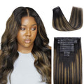 Lashey Seamless Clip in Hair Extensions Human Hair 130g 9pcs Straight Natural Black Mixed Chestnut Brown 14 Inch Hair Extensions with PU Soft Invisi Edge for Women
