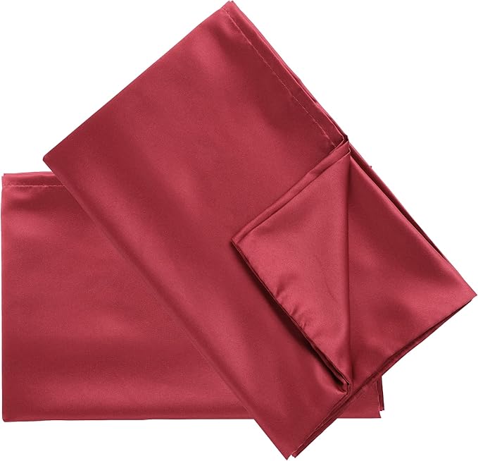 uxcell 2 Pack Silk Satin Pillowcase for Hair and Skin, Cool, Silky, Soft Breathable Pillow Cases King Size 20x36 Inch Sateen Pillowcase Burgundy with Envelope Closure