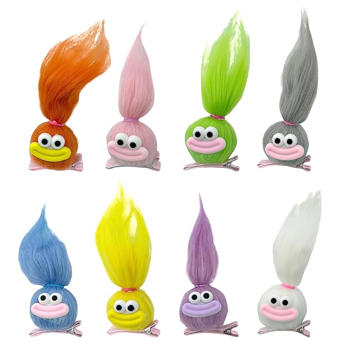 Fluffy Ball Hair Clip - 8Piece Crazy Hair Day Accessories Hair Clips Barrettes with Sausage Mouth, Set of Cute Baby Bobby Pins In 8 Colors, Cartoon Funny Soft Ball Hair Clips for Girls
