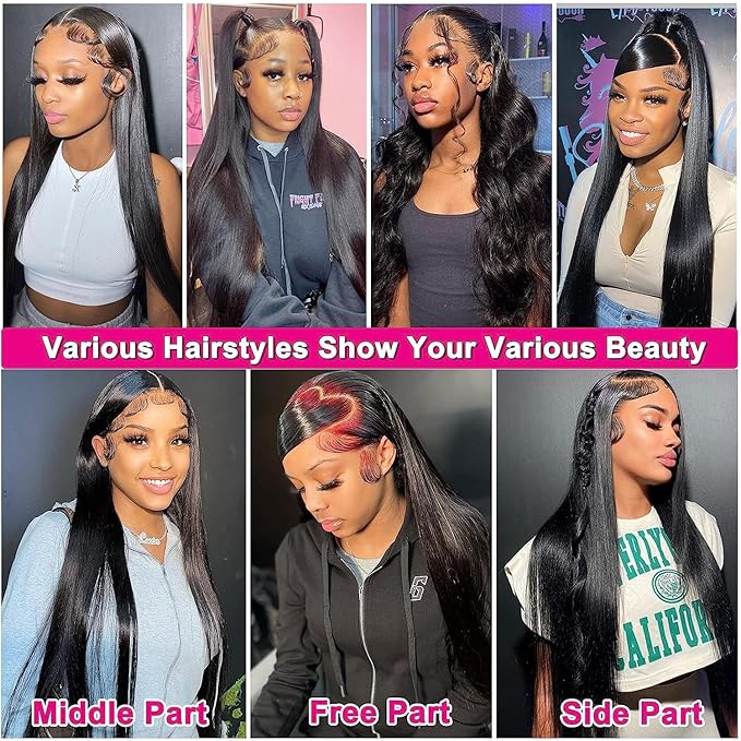 Lemoda 13x6 Straight Lace Front Wigs Human Hair 180% Density 13x6 HD Transparent Lace Front Wig Pre Plucked 15A Brazilian Virgin Glueless Human Hair Wigs for Women 18 Inch
