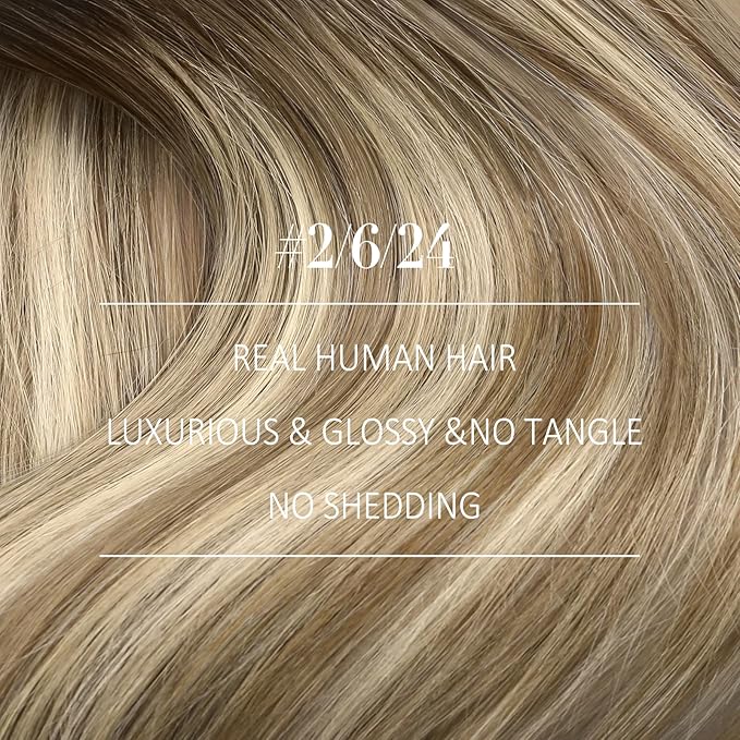 YoungSee 130g Sew in Hair Extensions Real Human Hair Dark Brown Ombre Medium Brown with Blonde Balayage Weft Hair Extensions Ombre Sew in Bundles Human Hair for Women 24Inch