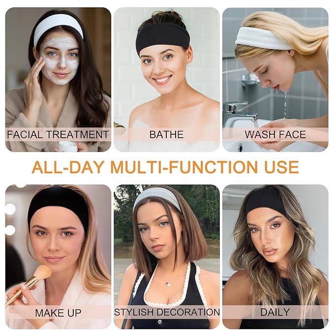 Workout Wide Headbands for Women Non Slip Yoga Running Exercise Head Bands White Women's Sweat Hairbands for Everyday Basic Fashion Hair Accessories