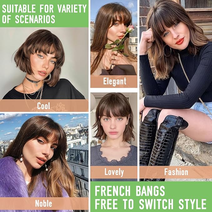 Bangs Hair Clip in Bangs 360°3D Cover Hair Topper Synthetic HairPieces for Women Dark Brown Wispy Fake Bangs Toppers for Daily Wear