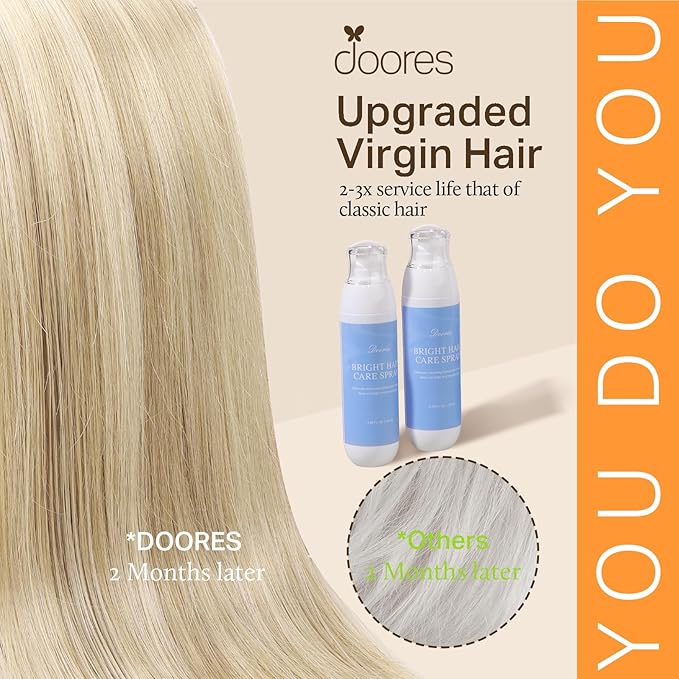 DOORES Clip in Human Hair Extensions, Dark Blonde Highlighted Bleach Blonde 110g 16 Inch 7pcs, Seamless Remy Hair Weft Invisi Edge Straight
