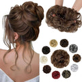 Messy Bun Hair Piece Wavy Curly Scrunchies Fluffy Donut Thick Updo Elegant Chignon Hairpieces for Women Girls, Light Chestnut Brown 1.4oz