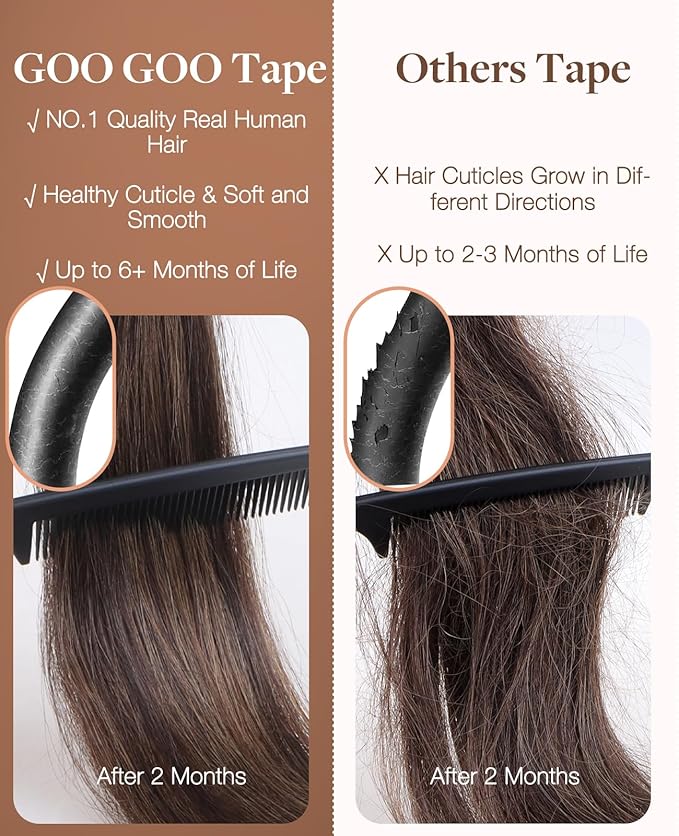 GOO GOO Invisi Edge Tape in Hair Extensions Human Hair, 2 Dark Brown 10pcs injected with 10pcs classical tape ins, 20inch 50g, Virgin Remy Hair, Natural Look