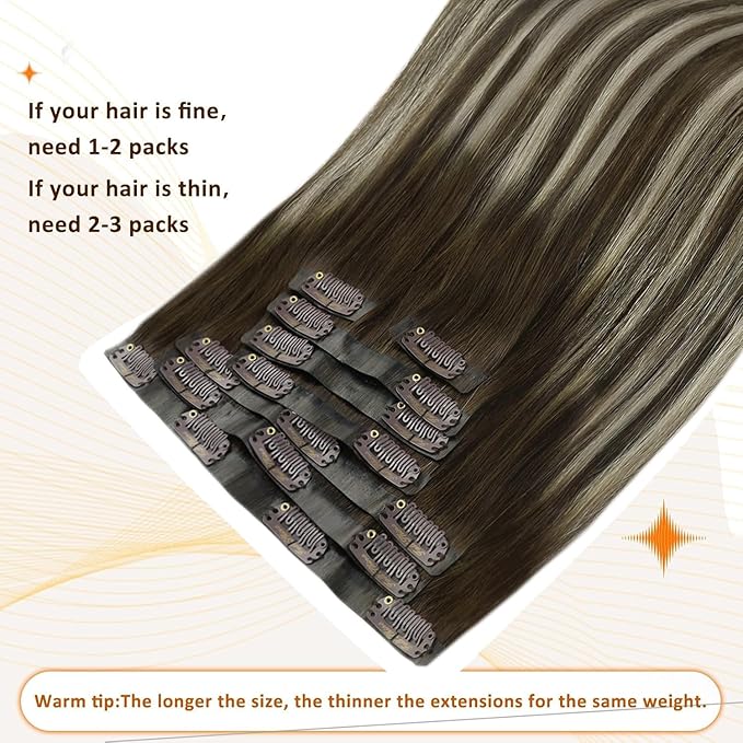 Full Shine Hair Extensions Clip in 22 Inch Seamless Hair Extensions Clip in Balayage Dark Brown Mix Platinum Blonde Remy Hair Extension Add Volume for Women 8 PCS 120 G