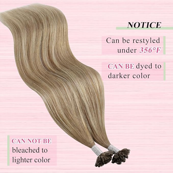 YoungSee U Tip Hair Extensions Real Human Hair Ombre Light Brown Balayage Blonde Hair Extensions U Tip for Women Ktips Remy Hair Extension Balayage Hair Extension U Tip Long Straight 24In 1G/S 50G