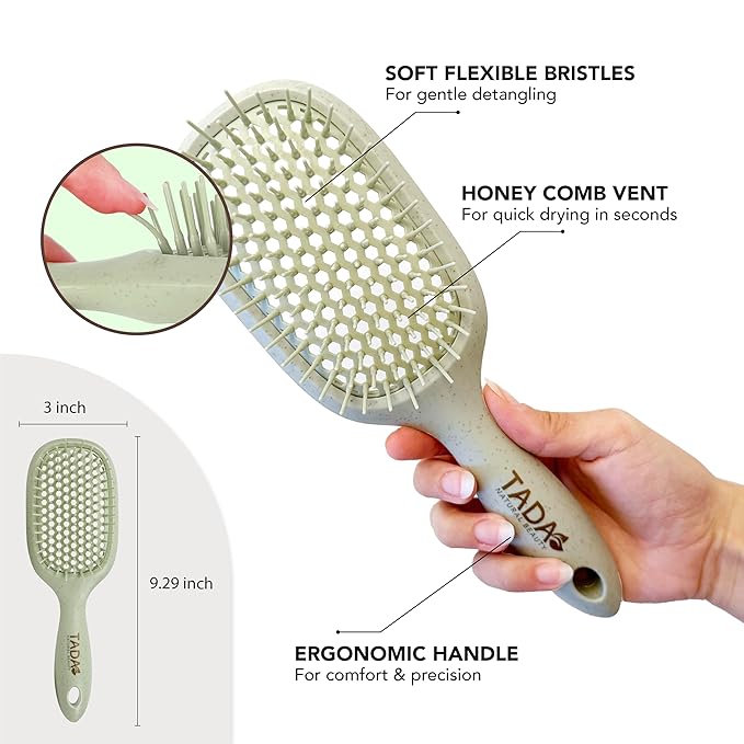 TADA Natural Beauty Hair Brush Detangler for Curly, Thick, Wavy, and Thin Hair - Ventilation Holes for Quick Drying and Styling, Detangler Brush for Women, Men, Kids (4 Colors) (2PK #1)