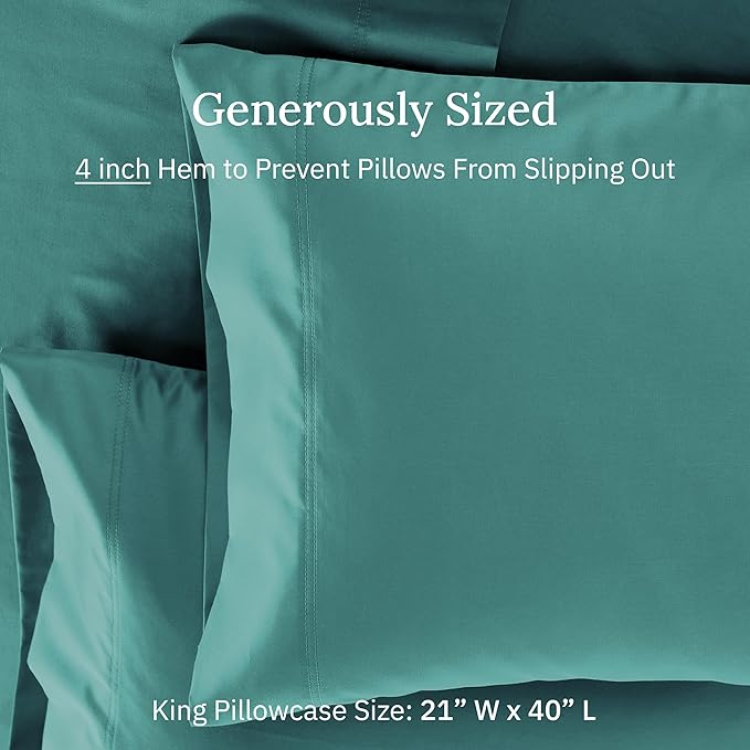 California Design Den Pillow Case King Size Set of 2 - Luxuriously Soft, Premium 600 Thread Count, 100% Cotton Pillow Cases King, Crisp Sateen - Teal