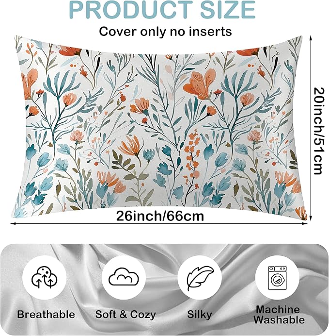 Satin Pillowcase 1 Pack-Watercolor Flowers Small Floral Silky Pillow Cover for Hair and Skin,Standard Size 20x26 Inch Soft Cooling Printed Pillow Cases with Hidden Zipper,Gifts for Women Men