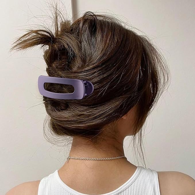 8 Pcs Large Lay Flat Claw Clips for Women French Side Slide Barrettes for Thin Fine Hair Rectangle Alligator Hair Accessories,Matte Khaki Purple Blue Black