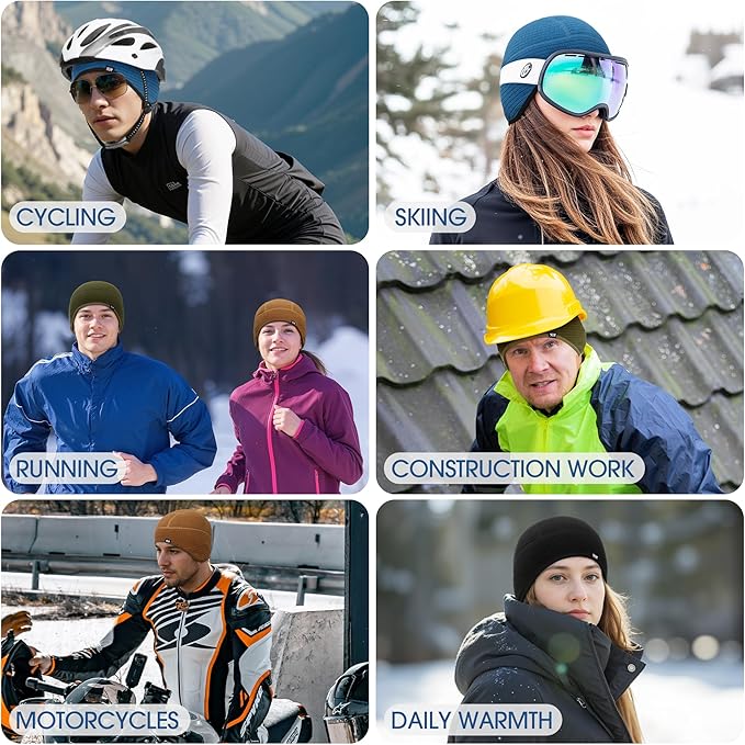 Skull Cap Helmet Liner, Winter Thermal Cycling Cap for Men & Women, Lightweight Cycling Hat for Biking Running Outdoor Work