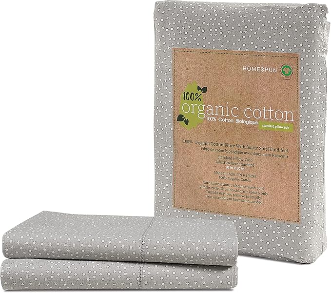 LANE LINEN Organic Cotton Polka Dot Pillow Cases Set of 2 (20"x26") - Standard Size - Snowdrop