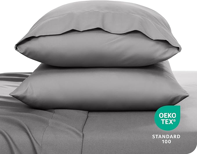 Bare Home Microfiber Pillow Cases - Queen Size Set of 2 - Cooling Pillowcases - Double Brushed - Easy Care - Envelope Closure (Queen Pillowcase Set of 2, Light Grey)