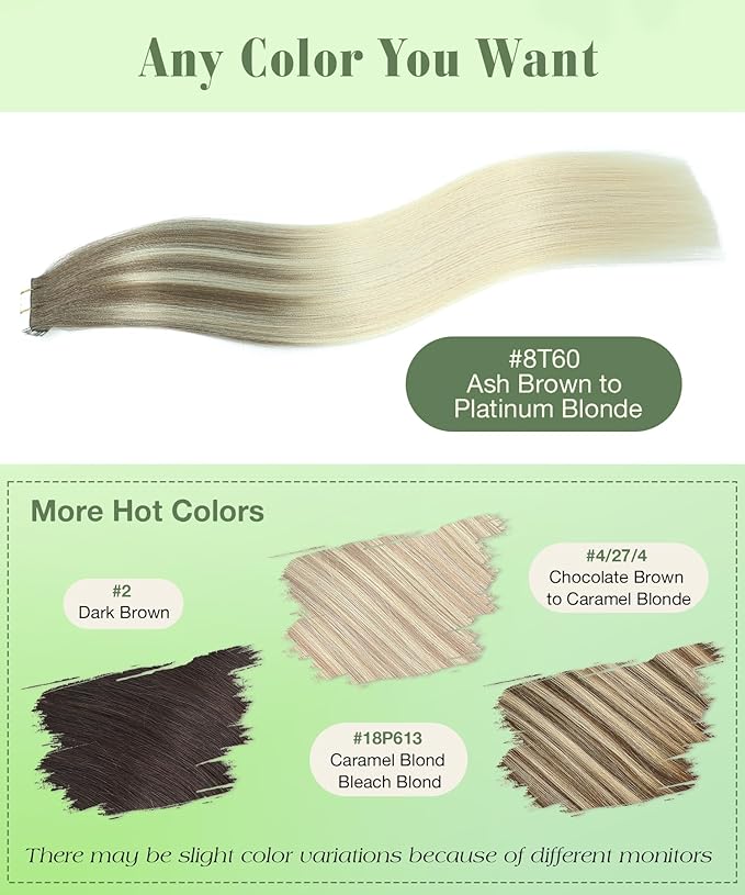 SURNEL Tape in Hair Extensions Ash Brown to Platinum Blonde Tape in Extensions Human Hair 18 inch 20pcs 50g(#8T60-18)