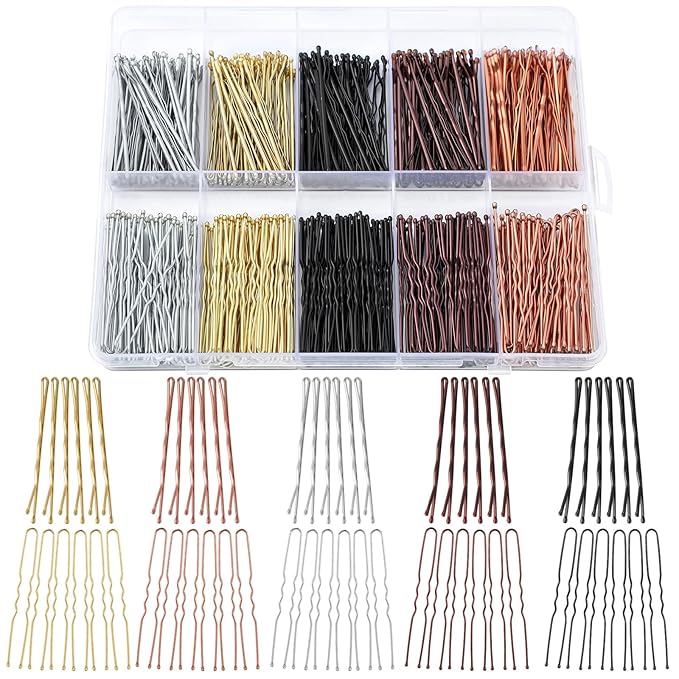 400 Pcs Bobby Pins Set, 2 Inch Hair Pins for Women Girls and U-Shaped Pins for Buns, 5 Colors Brown Blonde Black Styling Pins With Storage Box