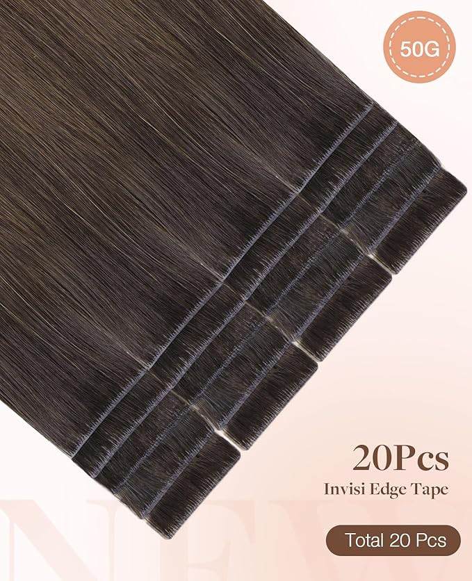 GOO GOO Invisi Edge Tape in Hair Extensions Human Hair, 1D/2C/4E Chocolate Dip Color Melt 20pcs 12inch 40g, Virgin Remy Hair, Seamless Injected Tape, Natural Look
